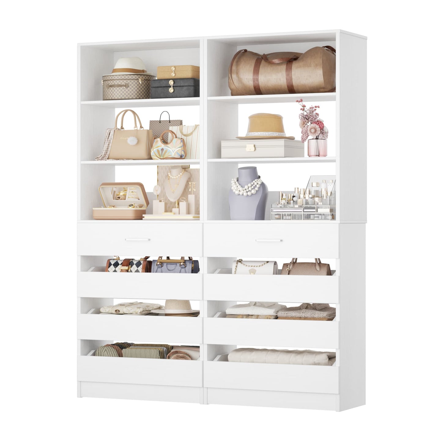 2-Pack Space-Saving Modular Armoire Wardrobe Closet System with 8 Drawers & Adjustable Shelves