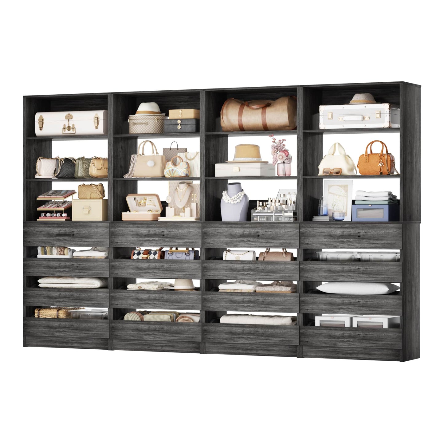 4-Pack Space-Saving Modular Closet Organizer with 16 Drawers & Adjustable Shelves