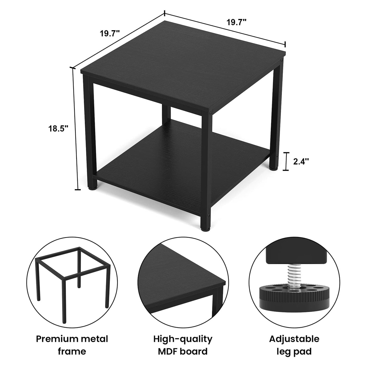 End Table, 20 Inch Square Side Table