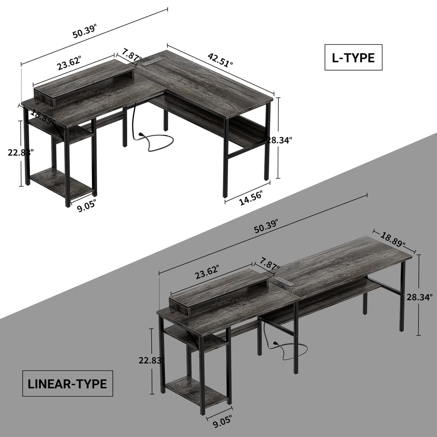 Reversible L Shaped Desk with Magic Power Outlets and USB Charging Ports