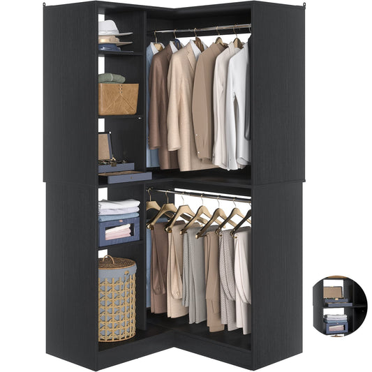 36" Corner Closet System - 2 Rods, Hutches, and 5 Shelves for Versatile Storage, Sturdy and Durable Design Armoire Closet Organizer