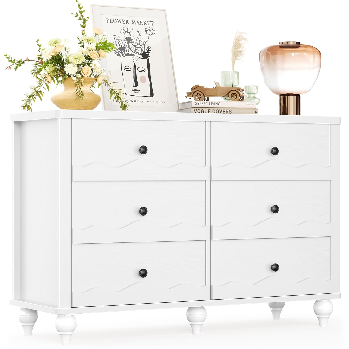 6-Drawer Dresser for Bedroom - 43" Modern Chest of Drawers with Scalloped Front, Storage Organizer