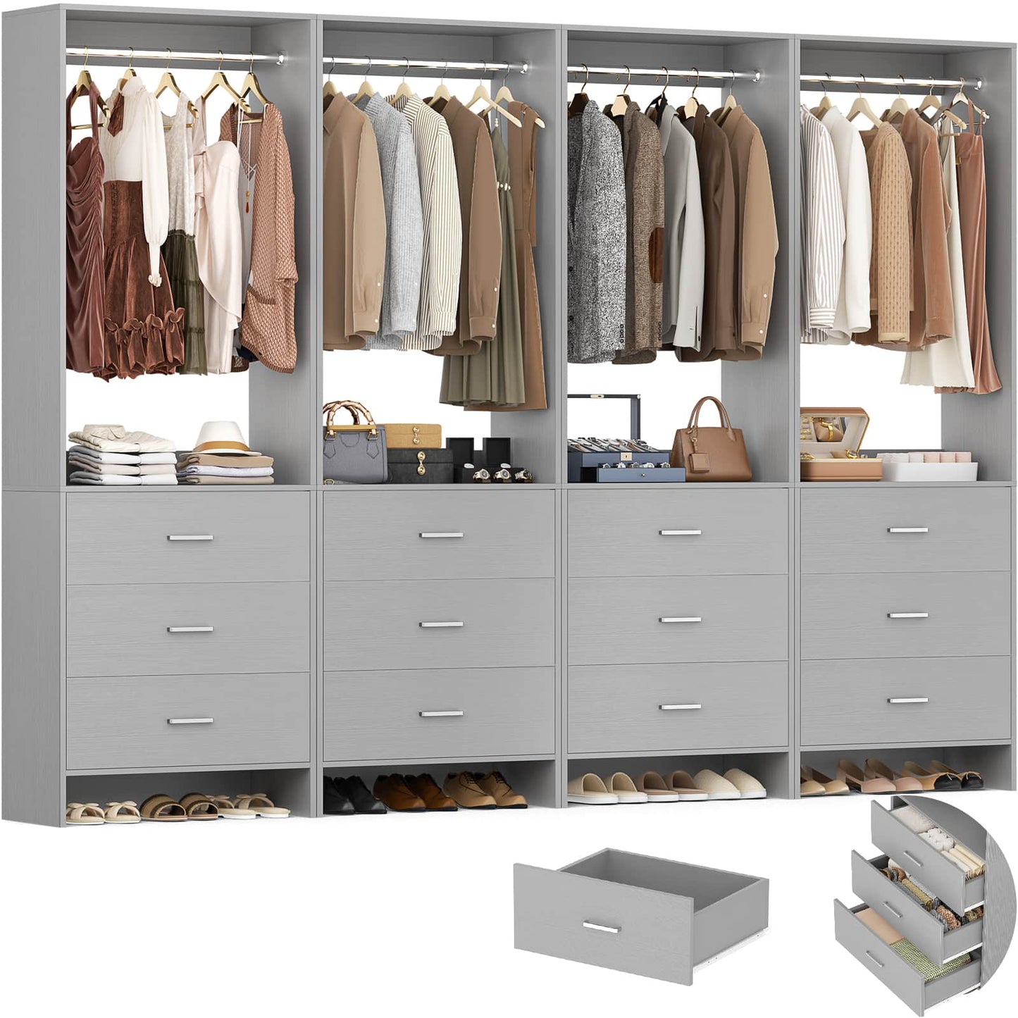 8FT Closet System with Wooden Drawers