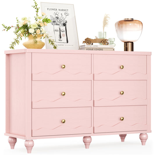 6-Drawer Dresser for Bedroom - 43" Modern Chest of Drawers with Scalloped Front, Storage Organizer