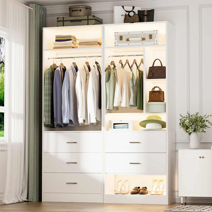 63.2" L X 39.2" W X 80" H Corner Closet System,Freestanding Closet Organizer System With 2 Drawers & 12 Shelves