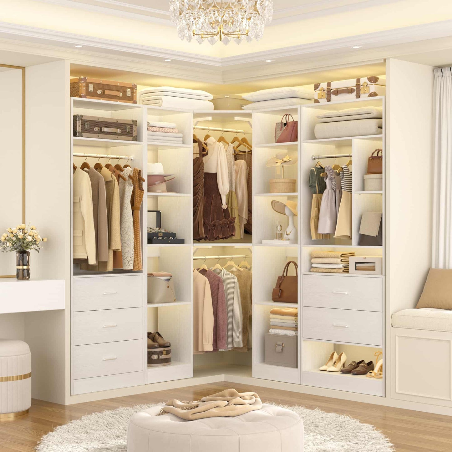 Freestanding Closet System with 3 Sets, 87.2" Closet Organizer System , Reversible L Shaped Walk-in Closets,