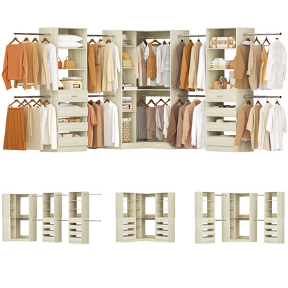 3-Piece Freestanding Wardrobe,79"-267" Adjustable Closet System with Drawers & Shelves for Bedroom/Closet Storage