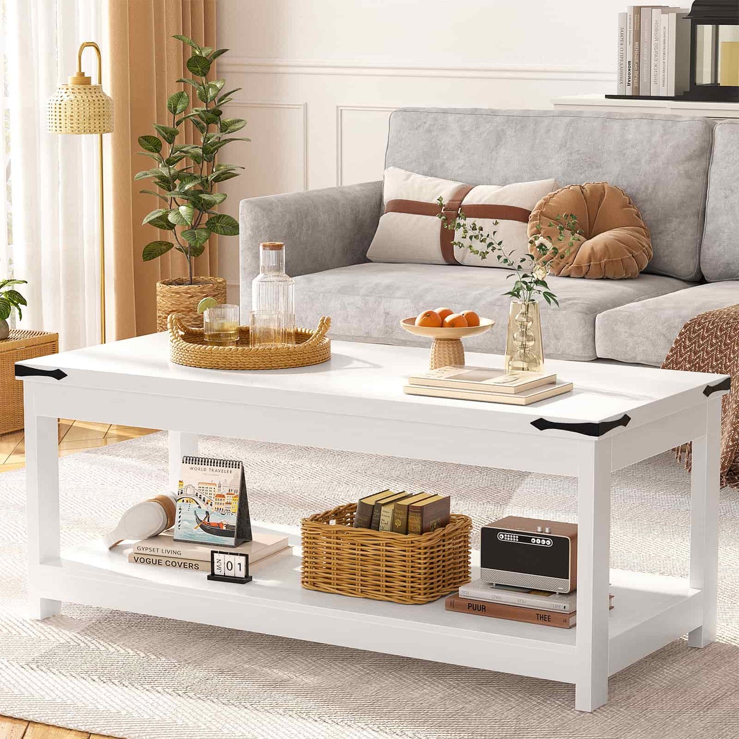 43.3” Rectangular Coffee Table with Storage Shelf