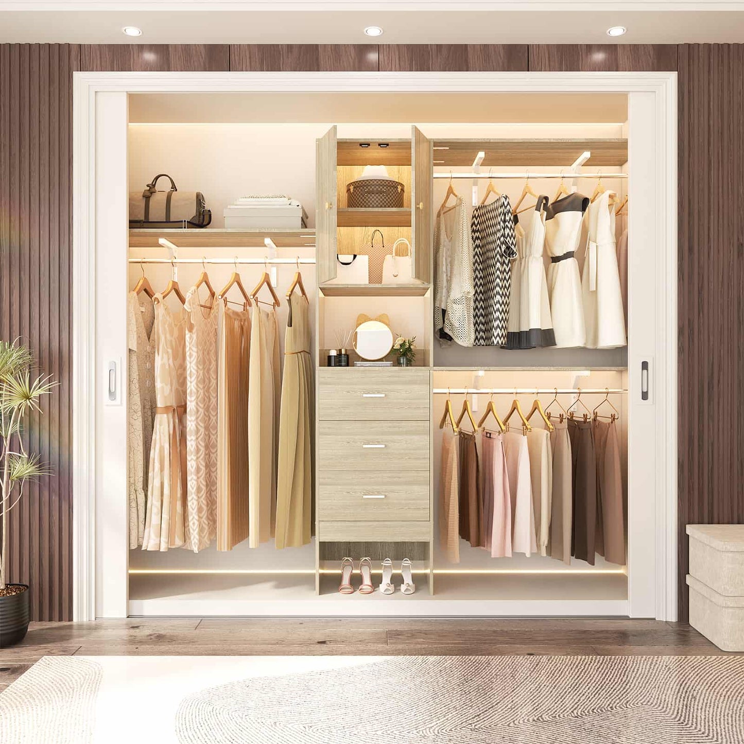 96 '' Closet Organizer System with Wood Drawers and Doors