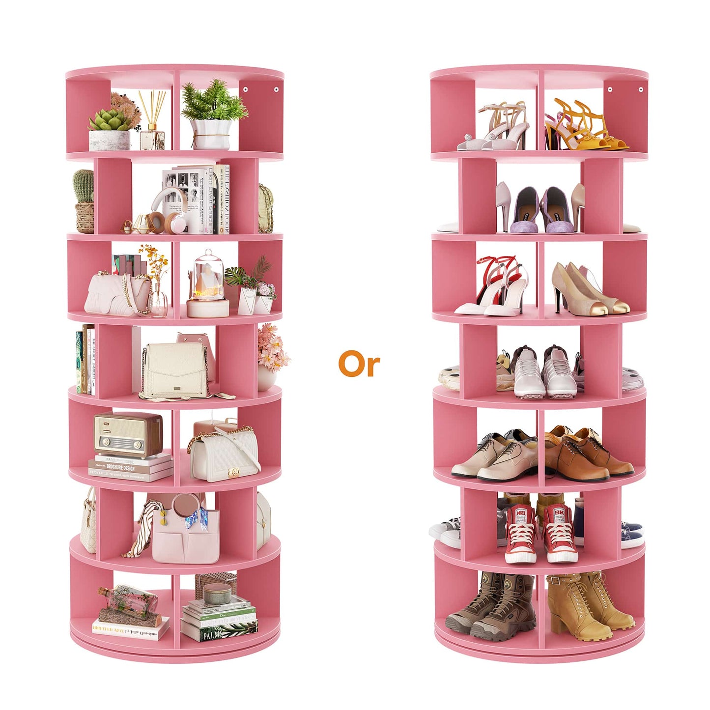 7-Tier Spinning Shoe Rack Tower, 360 Revolving wooden Shoe Rack, 60'' for shoes ,bags, Display Lazy Susan ,Storage Carousel
