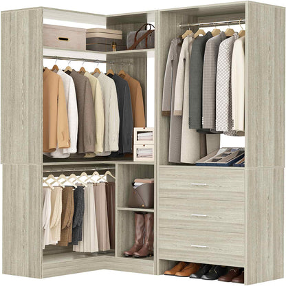 Closet System with 3 Drawers, 2 Hanging Rods & Corner Tower