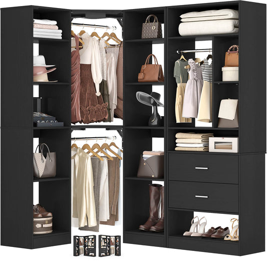 Closet System Closet Organizer, Wood Closet Organizer System,Walk-in Closet or Small Closets Wardrobe, Clothes Rack with Hanging Rods