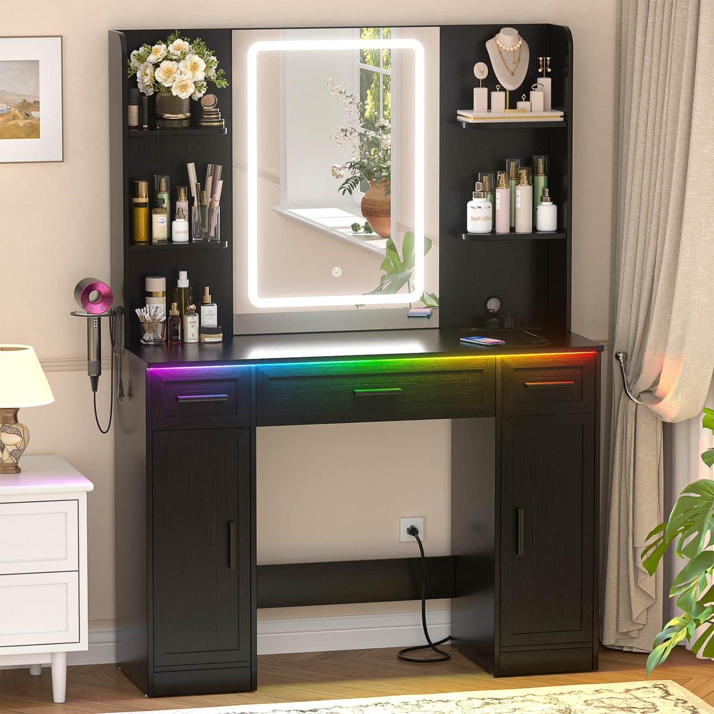 Makeup Vanity Desk with Mirror and Lights 3 Colors