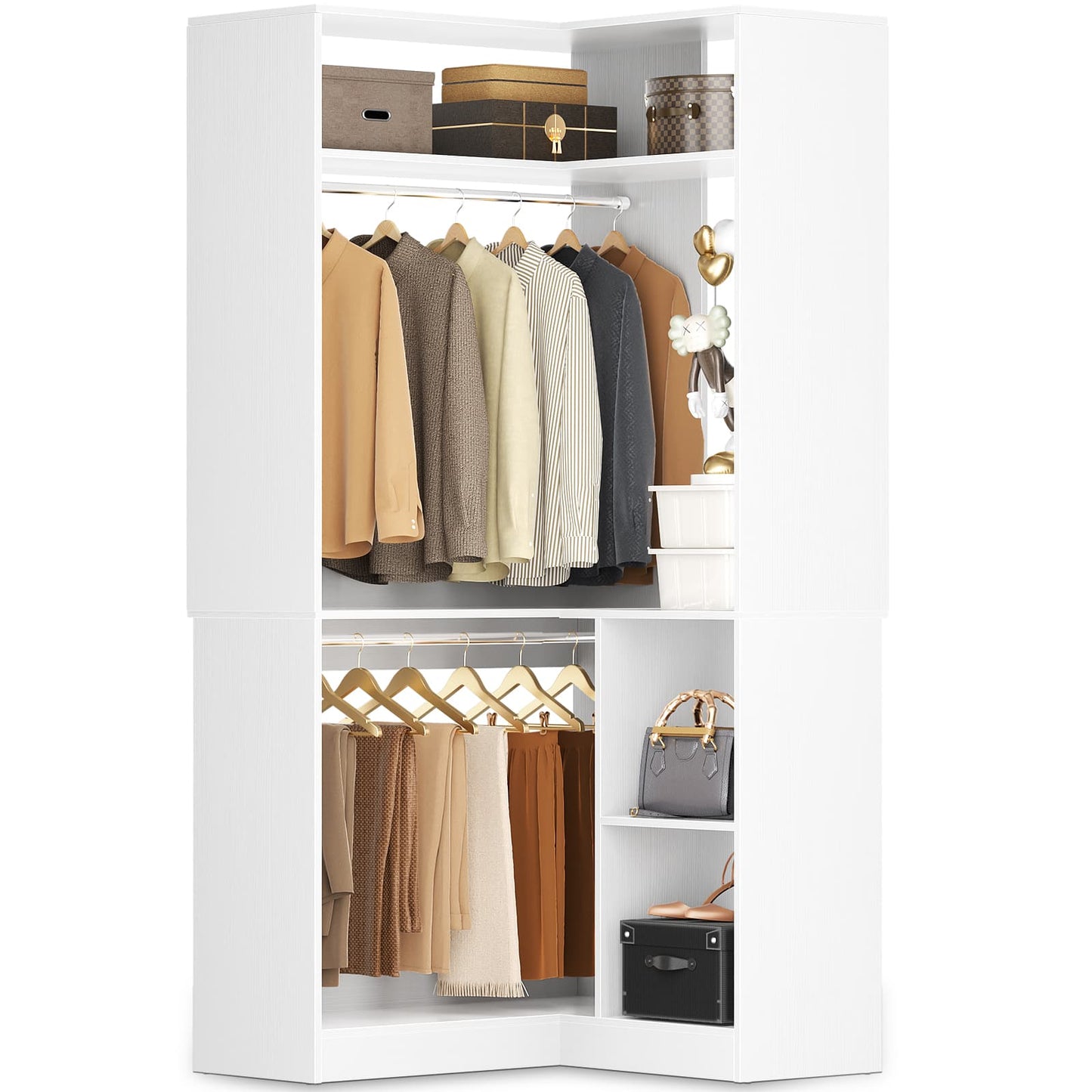 34’’ Corner Closet System with Shelves and Hanging Rods