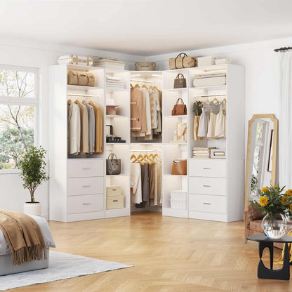 87.2" Freestanding Closet Organizer System - Modular L-Shaped Design,Reversible, 6 Drawers & 4 Hanging Rods, 2000+ LBS Capacity,3 Sets