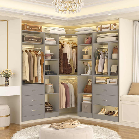 Freestanding Closet System with 3 Sets, 87.2" Closet Organizer System , Reversible L Shaped Walk-in Closets,
