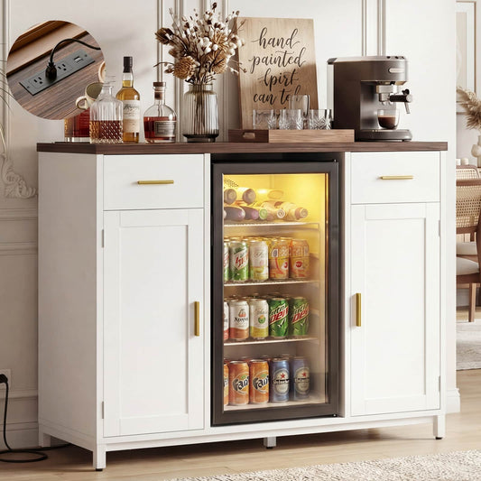 All-in-One Coffee Bar Cabinet with Mini Fridge Space & Power Outlet - Buffet Sideboard for Kitchen & Dining Room