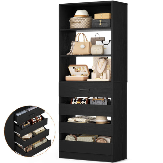 Space-Saving Modular Closet Organizer System with 4 Drawers & Adjustable Shelves - Wood Storage Cabinet