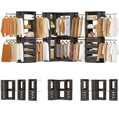 3-Piece Freestanding Wardrobe,79"-267" Adjustable Closet System with Drawers & Shelves for Bedroom/Closet Storage
