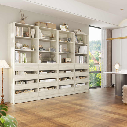 Modular Closet System 4-Pack, 12-24ft Expandable Walk-in Wardrobe Organizer with 16 Wooden Drawers & 16 Hanging Rods