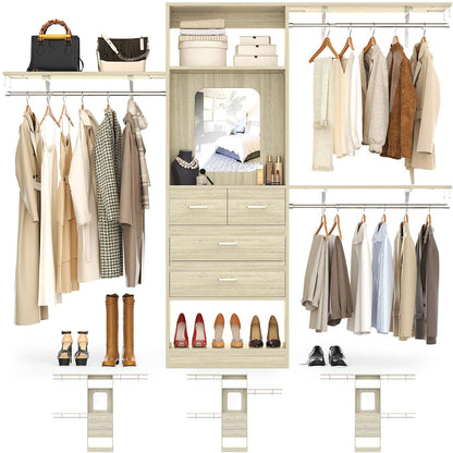 8FT Walk in Closet Organizer with 3 Hanging rods and Shelves