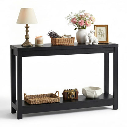 47" Farmhouse Wood Narrow Console Table with Open Storage Shelves: Entryway/Sofa Table, Easy Assembly, Embossed Wood