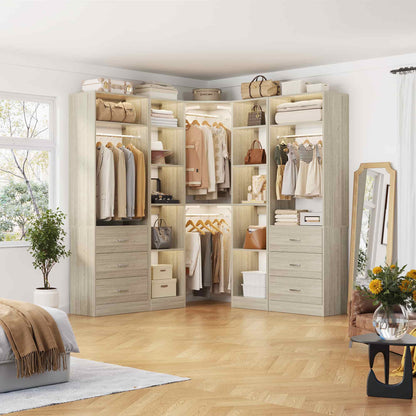 87.2" Freestanding Closet Organizer System - Modular L-Shaped Design,Reversible, 6 Drawers & 4 Hanging Rods, 2000+ LBS Capacity,3 Sets