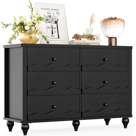 6-Drawer Dresser for Bedroom - 43" Modern Chest of Drawers with Scalloped Front, Storage Organizer