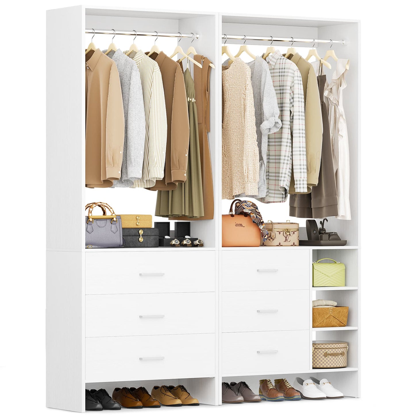 Closet System with 6 Drawers, 4.5ft Wood Closet Organizer System