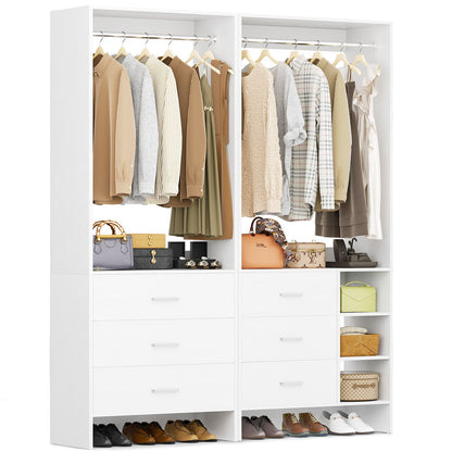 Closet System with 6 Drawers, 4.5ft Wood Closet Organizer System