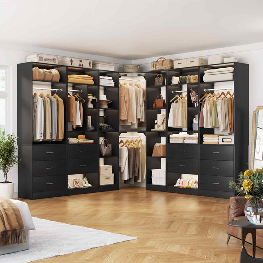 Complete Corner & Straight Closet Organizer Suite:1 Corner Shelf Unit + 4 Tower Systems ( 4-Drawer+ 6-Drawer Options)