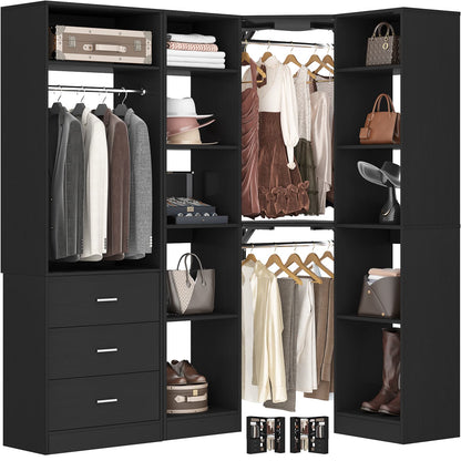 63.2" L X 39.2" W X 80" H Corner Closet System,Freestanding Closet Organizer System With 2 Drawers & 12 Shelves
