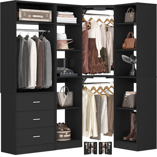 63.2" L X 39.2" W X 80" H Corner Closet System,Freestanding Closet Organizer System With 2 Drawers & 12 Shelves