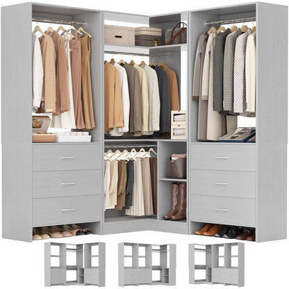 81'' Closet System with 6 Drawers, 4 Hanging Rods & Corner Tower