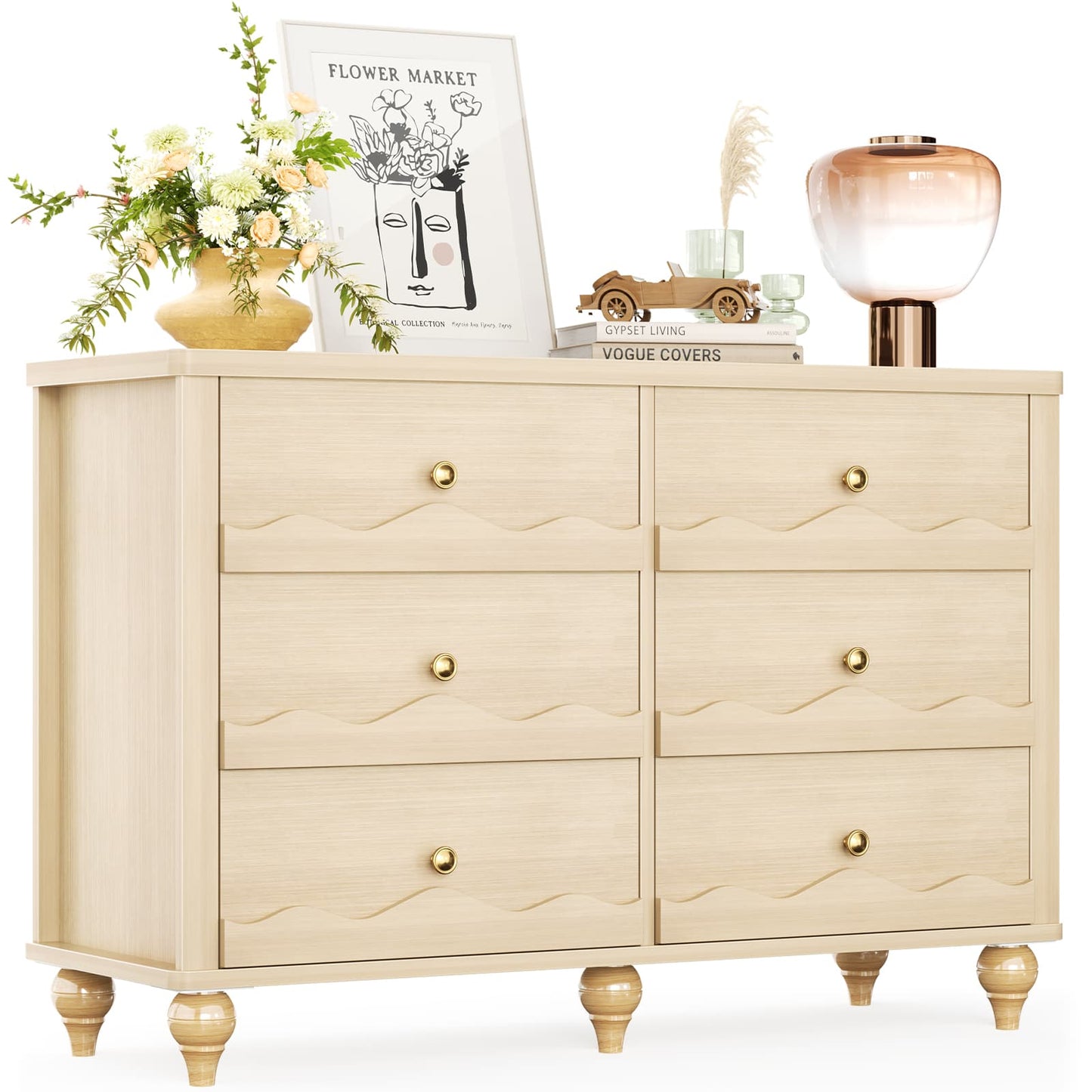 6-Drawer Dresser for Bedroom - 43" Modern Chest of Drawers with Scalloped Front, Storage Organizer
