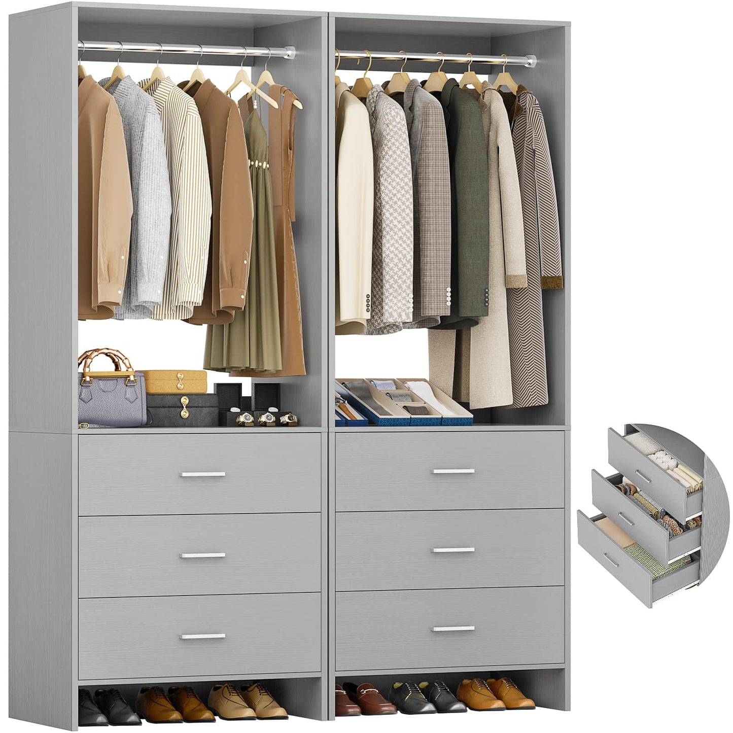 4FT Closet System with Wooden Drawers