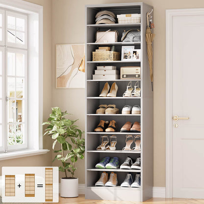 Tall Shoe Cabinet, 10 Tiers Narrow Wood Shoe Rack