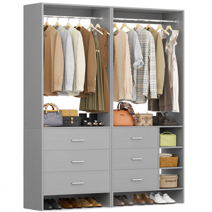 Closet System with 6 Drawers, 4.5ft Wood Closet Organizer System