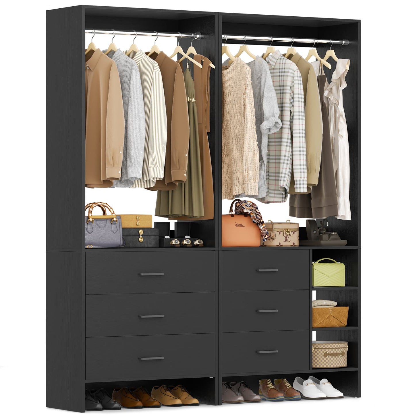 Closet System with 6 Drawers, 4.5ft Wood Closet Organizer System