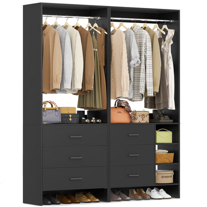Closet System with 6 Drawers, 4.5ft Wood Closet Organizer System
