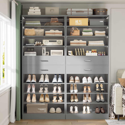 2-Pack 10-Tier Shoe Cabinet Set with 4 Drawers, 65cm Width Freestanding Organizer