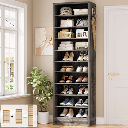 Tall Shoe Cabinet, 10 Tiers Narrow Wood Shoe Rack
