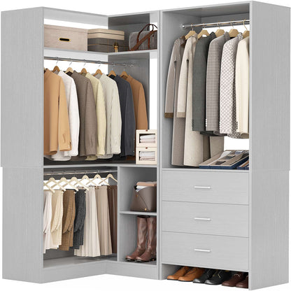 Closet System with 3 Drawers, 2 Hanging Rods & Corner Tower