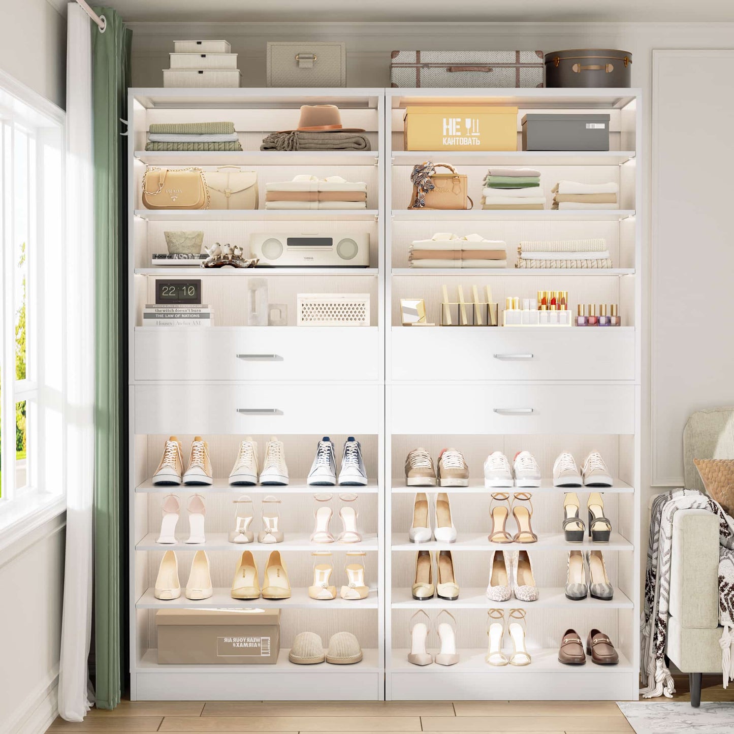 2-Pack 10-Tier Shoe Cabinet Set with 4 Drawers, 65cm Width Freestanding Organizer