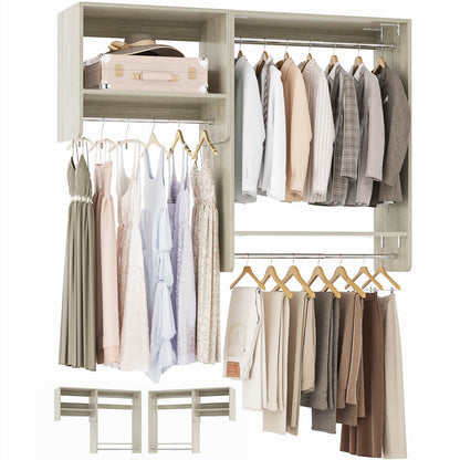 5FT Walk in Wood Clothing Rack with 3 Hanging Rods and 2 Shelves