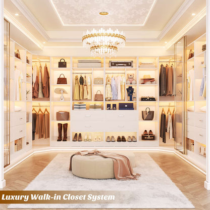 Closet System Closet Organizer, Wood Closet Organizer System,Walk-in Closet or Small Closets Wardrobe, Clothes Rack with Hanging Rods