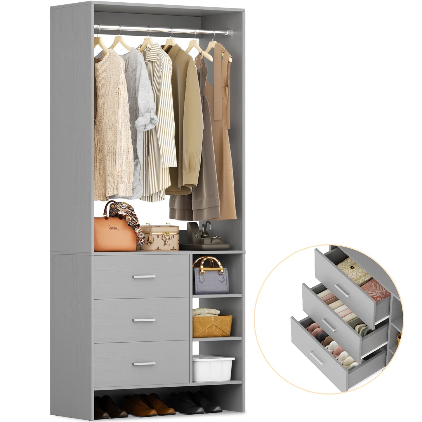 2.5FT Closet System with Wooden Drawers