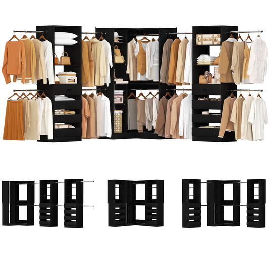 3-Piece Freestanding Wardrobe,79"-267" Adjustable Closet System with Drawers & Shelves for Bedroom/Closet Storage