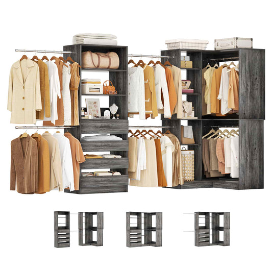 58"-152" Freestanding Closet System, Wardrobe Organizer with Drawers & Shelves, Corner Storage Unit for Bedroom/Living Room