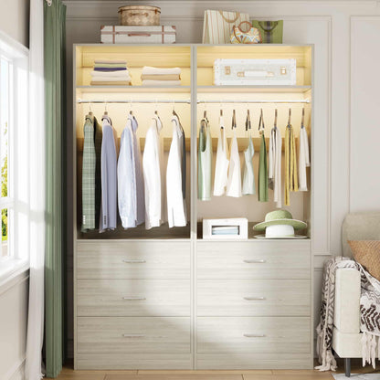4FT (48 Inch) Closet Organizer System,Set of 2 - 6 Wood Drawers, 2 Hanging Rods & 2 Shelves